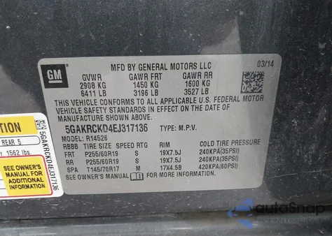 2014 Buick Enclave Premium z USA, uszkodzony, nr VIN 5GAKRCKD4EJ317136